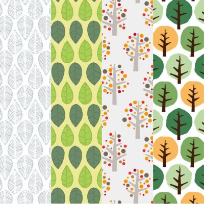 Papier peint à motif  Variété d'arbres et de feuilles en style patchwork