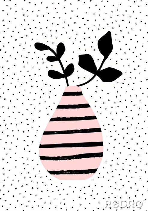 Papier peint à motif  Vase rose avec branches