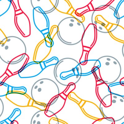 Papier peint à motif  Vecteur, bowling, seamless, modèle. Arrière-plan d'art de ligne de couleur et éléments de conception de contour. Bowling, balle, bowling, épingles, chaussures, Illustration. Conception pour l'impressi