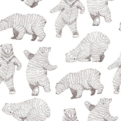 Papier peint à motif  Vecteur de fond transparente avec des ours drôles dessinés à la main. Design élégant hipster.