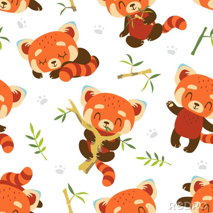 Papier peint à motif  Vecteur dessin animé panda rouge seamless pattern