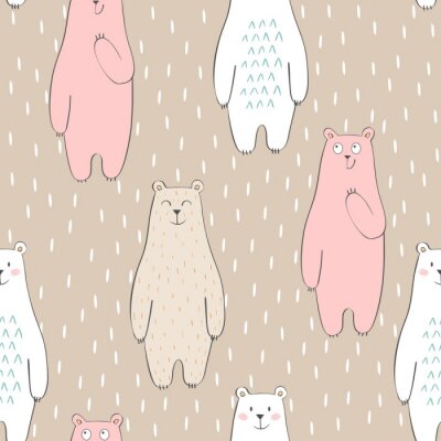 Papier peint à motif  Vecteur, mignon, seamless, modèle, dessin animé, ours