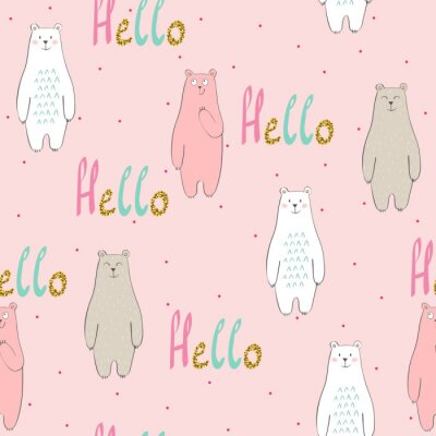 Papier peint à motif  Vecteur, mignon, seamless, modèle, dessin animé, ours