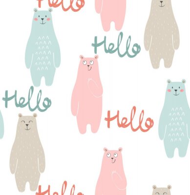 Papier peint à motif  Vecteur, mignon, seamless, modèle, dessin animé, ours