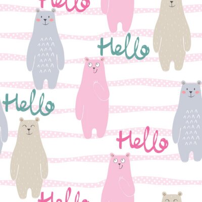 Papier peint à motif  Vecteur, mignon, seamless, modèle, dessin animé, ours