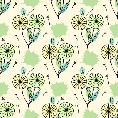 Papier peint à motif  Vecteur modèle floral sans soudure avec des fleurs, feuilles, éléments décoratifs, éclaboussures, taches, goutte Dessiné les lignes de contour et les coups dessiné