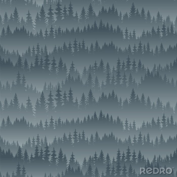 Papier peint à motif  Vecteur, montagnes, forêt, fond, texture, seamless, modèle