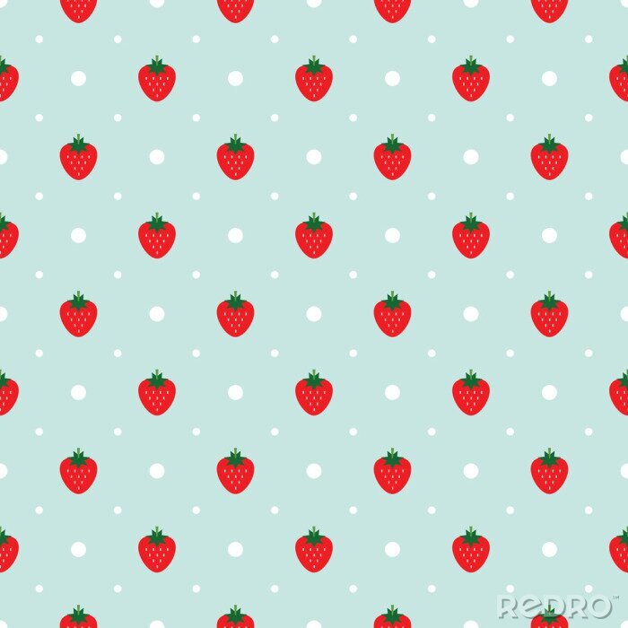 Papier peint à motif  Vecteur, seamless, modèle, fraises, blanc, points