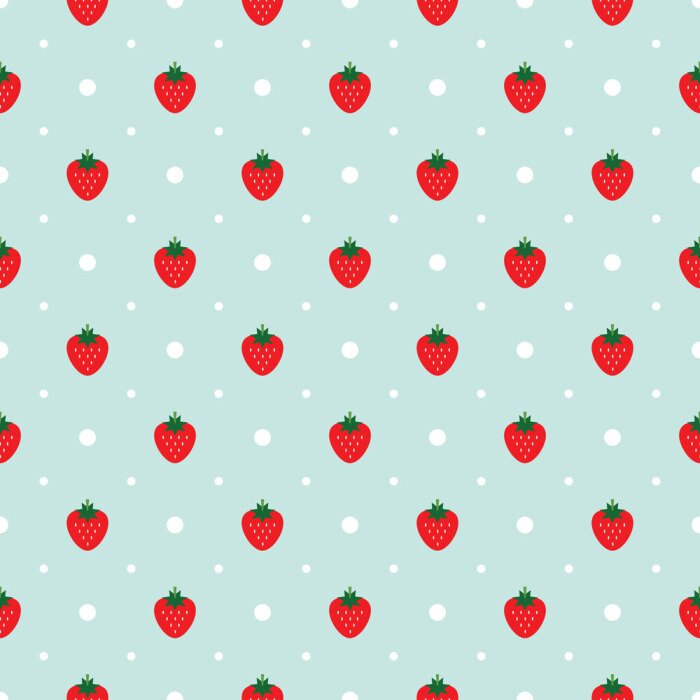 Papier peint à motif  Vecteur, seamless, modèle, fraises, blanc, points