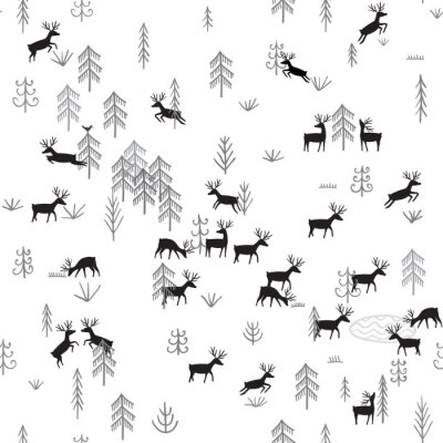 Papier peint à motif  Vecteur, seamless, modèle, sauvage, forêt, vie, Deers