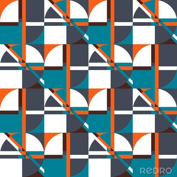 Papier peint à motif  Vector abstract geometric seamless background with shapes and bold colors. Retro illustration in bauhaus style.
