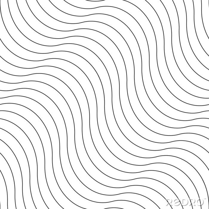 Papier peint à motif  Vector creative seamless outline pattern. Striped endless wave texture. White repeatable minimalistic background with black wavy lines