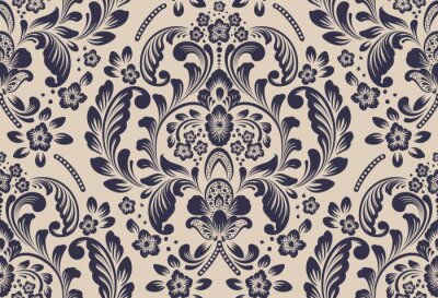 Papier peint à motif  Vector damask seamless pattern element. Classical luxury old fashioned damask ornament, royal victorian seamless texture for wallpapers, textile, wrapping. Exquisite floral baroque template.