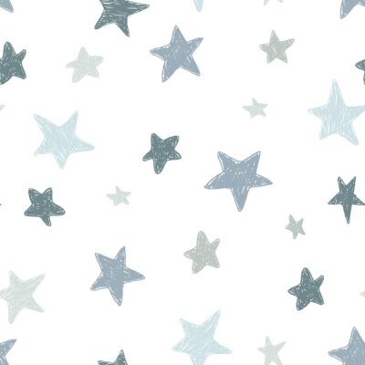 Papier peint à motif  Vector kids pattern with doodle textured stars. Vector seamless background, black, gray, white, scandinavian style