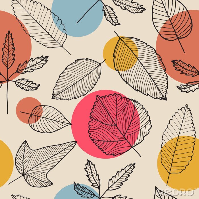 Papier peint à motif  Vector leaves seamless pattern, hand drawn autumn background.