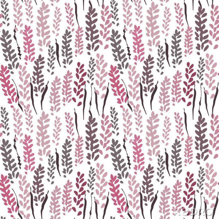 Papier peint à motif  Vector motif floral sans couture avec des fleurs de lavande stylisées et de l'herbe.