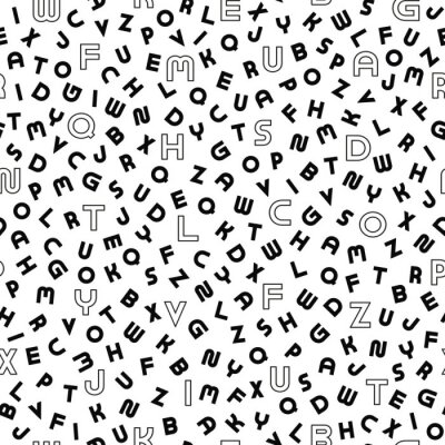 Papier peint à motif  Vector seamless alphabet pattern with black bold latin letters. White repeatable unusual background