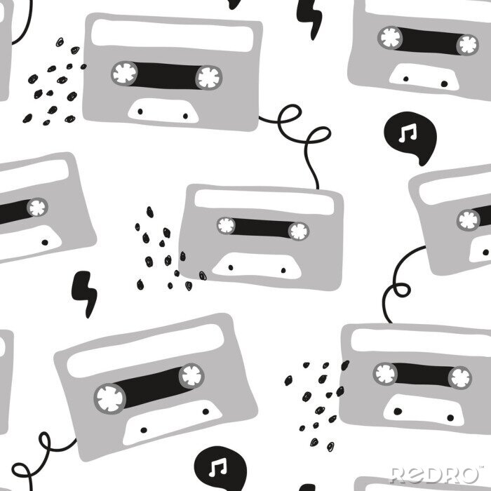 Papier peint à motif  vector seamless background pattern with retro audio cassette with rock music for fabric, textile,wallpaper,wrapping paper, notebook covers,background