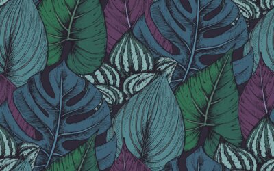 Vector seamless pattern avec des compositions de plantes tropicales dessinées à la main