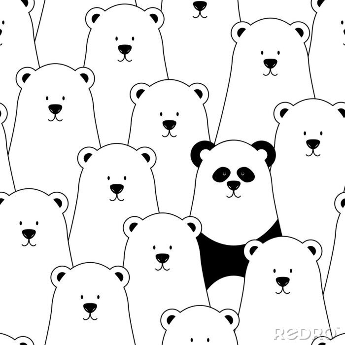 Papier peint à motif  Vector seamless pattern avec les ours polaires blanches et Panda