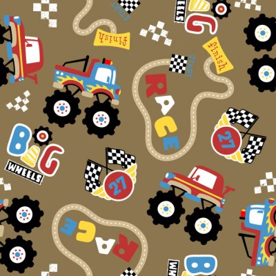 Papier peint à motif  vector seamless pattern of monster truck race cartoon