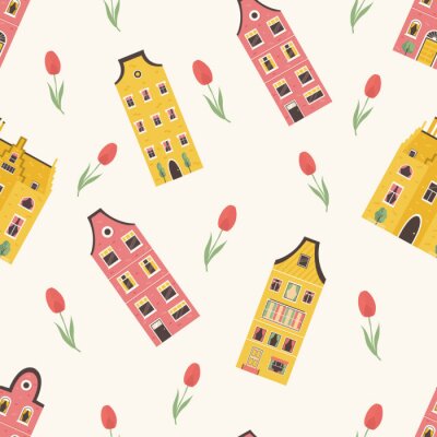 Papier peint à motif  Vector Seamless pattern with bright dutch building
