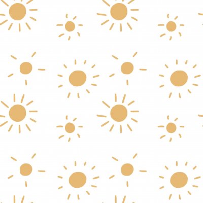 Papier peint à motif  Vector seamless pattern with cute sun on a white isolated background. Yellow cool smile. Use in textiles, clothing, stationery, wrapping paper, notepad covers, phone wallpaper