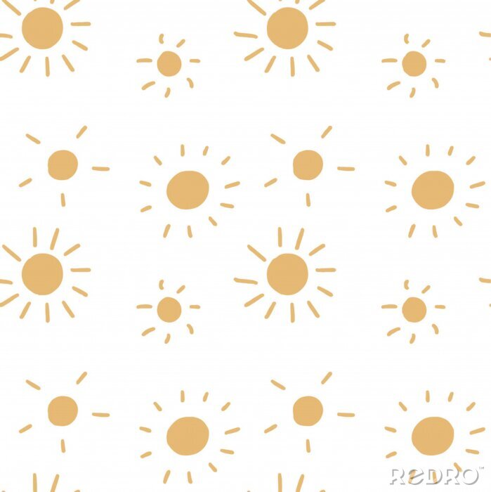 Papier peint à motif  Vector seamless pattern with cute sun on a white isolated background. Yellow cool smile. Use in textiles, clothing, stationery, wrapping paper, notepad covers, phone wallpaper