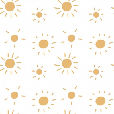 Papier peint à motif  Vector seamless pattern with cute sun on a white isolated background. Yellow cool smile. Use in textiles, clothing, stationery, wrapping paper, notepad covers, phone wallpaper