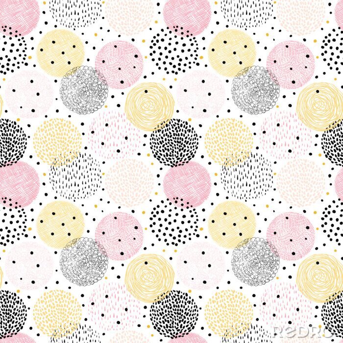 Papier peint à motif  Vector seamless pattern with hand drawn geometric shapes - circles for gift wrapping and backgrounds