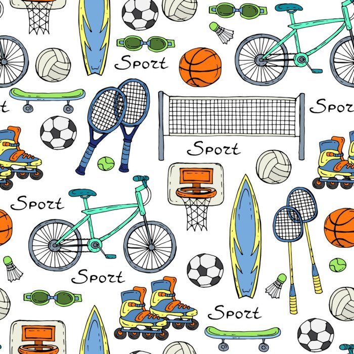 Papier peint à motif  Vector seamless pattern with hand drawn sport equipment