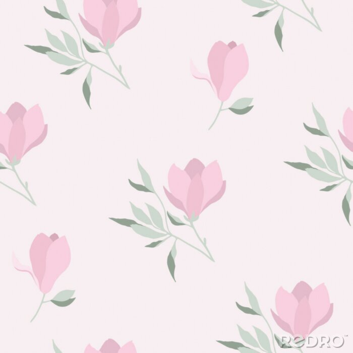 Papier peint à motif  Vector seamless pattern with pink magnolias and green branches