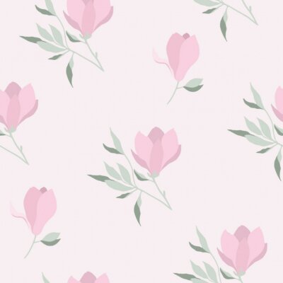 Papier peint à motif  Vector seamless pattern with pink magnolias and green branches
