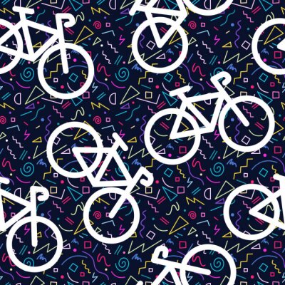 Papier peint à motif  Vélo, retro, seamless, modèle, contour, 80s, couleur