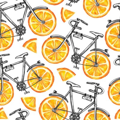 Papier peint à motif  Vélos avec piquets orange