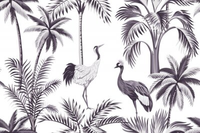 Vieux motif avec palmiers et oiseaux