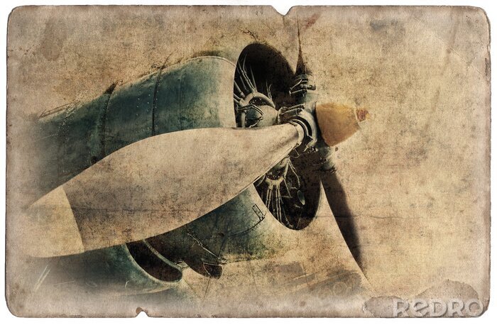 Papier peint à motif  Vintage carte postale militaire isolé, moteur d'avion