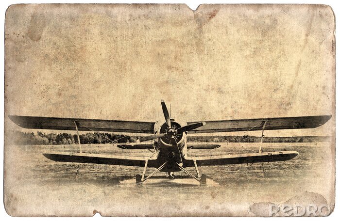 Papier peint à motif  Vintage carte postale militaire isolé, vieux biplan