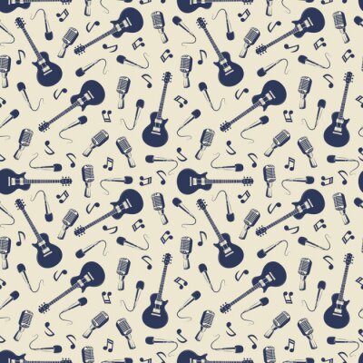 Papier peint à motif  Vintage modèle sans couture musicale avec des guitares, des microphones