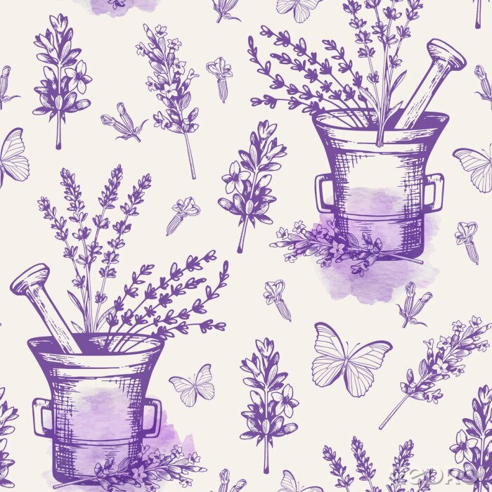 Papier peint à motif  Vintage seamless pattern with lavender flowers