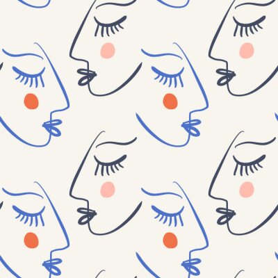 Papier peint à motif  Visages d'art en ligne de style scandinave