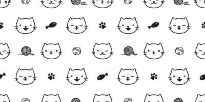 Papier peint à motif  Visages de chats noirs sur fond blanc