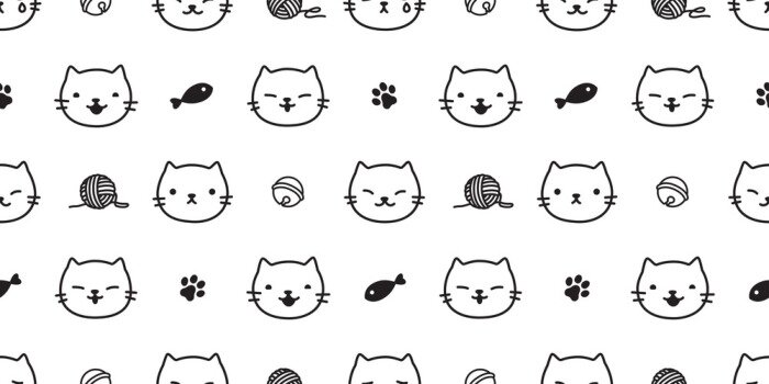 Papier peint à motif  Visages de chats noirs sur fond blanc