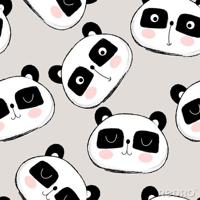 Papier peint à motif  Visages de panda mignons pour les enfants