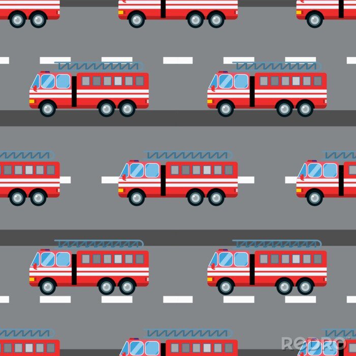 Papier peint à motif  Voiture de pompier illustration vectorielle de voiture dessin sans trace dessin animé service d'urgence rapide de transport