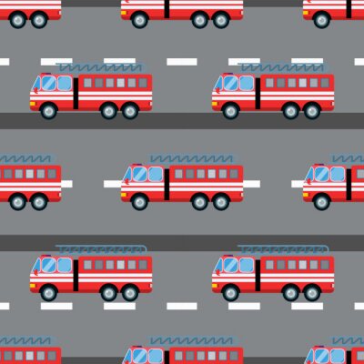 Papier peint à motif  Voiture de pompier illustration vectorielle de voiture dessin sans trace dessin animé service d'urgence rapide de transport