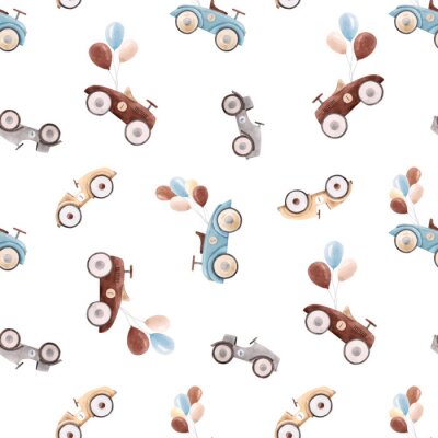 Papier peint à motif  Voitures colorées à l'ancienne