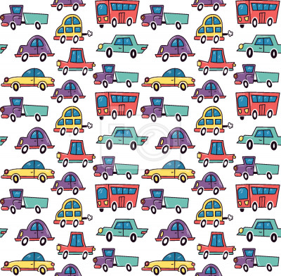 Papier peint à motif  Voitures et autobus drôles