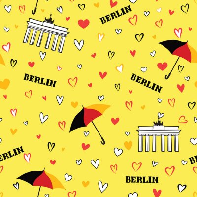 Papier peint à motif  Voyage à Berlin, modèle sans soudure. Fond d'écran allemand pour les vacances.