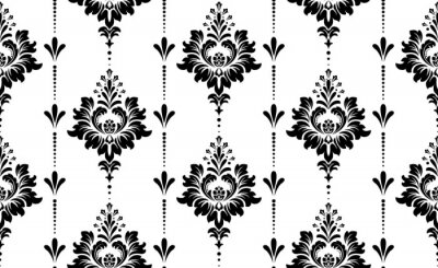 Papier peint à motif  Wallpaper in the style of Baroque. Seamless vector background. White and black floral ornament. Graphic pattern for fabric, wallpaper, packaging. Ornate Damask flower ornament